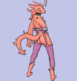 amputee anthro backsack balls barefoot biped butt clothing disability exclamation_point feet genitals legwear looking_at_viewer looking_back male mostly_nude rear_view solo standing lawyerdog mammal unknown_species