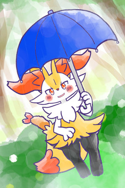 ambiguous_anthro ambiguous_gender anthro biped detailed_background digitigrade dipstick_tail dutch_angle featureless_crotch food front_view holding_object holding_umbrella looking_at_viewer markings object_in_tail open_mouth open_smile outside raining shrimp_(food) smile solo standing tail tail_markings umbrella annyui0611 nintendo pokemon braixen canid generation_6_pokemon mammal pokemon_(species) 2024 digital_drawing_(artwork) digital_media_(artwork) full-length_portrait hi_res japanese_description portrait translated_description