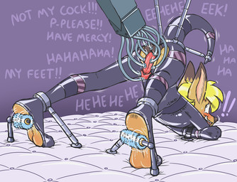 ankles_tied anthro arched_back ass_up barcode barefoot bdsm begging begging_for_mercy biped black_nose blonde_hair blush bodily_fluids bondage bound brush clothing cuff_(restraint) dipstick_ears ear_markings edging erection exclamation_point feet foot_fetish foot_focus fully_bound genitals gimp_suit glans_brushing hair humanoid_feet jack-o'_pose latex laugh looking_back male motion_lines multicolored_ears penis plantigrade pointy_ears pose prick_ears purple_background restrained restraints science_fiction shackles simple_background slave soles solo submissive submissive_male sweat tail tail_tied teasing text tickle_fetish tickle_torture tickling tickling_feet tickling_genitalia tickling_machine tickling_penis tight_clothing toe_restraints yelling caroo caroo_(character) kangaroo macropod mammal marsupial 2021 digital_media_(artwork) english_text meme
