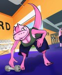 anthro clothed clothing female gym inside mirror pink_body pink_scales scales solo weights mystery-goop pinki_(mystery-goop) reptile scalie snake