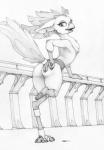 2017 amputee anthro avian avian_feet bandage beak butt captain_celaeno_(mlp) disability ear_piercing ecmajor english_text feathers female friendship_is_magic graphite_(artwork) half-closed_eyes hand_on_butt hasbro hi_res monochrome mostly_nude my_little_pony my_little_pony:_the_movie_(2017) narrowed_eyes pencil_(artwork) piercing ring signature simple_background solo text traditional_media_(artwork) tuft white_background