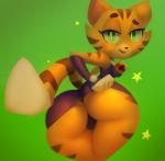 2016 alternate_species anthro big_butt big_eyes bottomwear breasts butt cartoon_network cat_starfire claws clothed clothing clothing_lift colored dc_comics digital_media_(artwork) eyebrows eyelashes felid female fur furrification green_background green_eyes green_sclera half-closed_eyes long_tail looking_at_viewer looking_back low_res mammal narrowed_eyes neozoa open_mouth orange_body orange_fur pantherine panties pupils raised_eyebrow rear_view simple_background skirt skirt_lift slit_pupils smile solo starfire_(teen_titans) stripes tail teen_titans teen_titans_(television_series) thick_thighs tiger underwear upskirt vimhomeless white_body white_fur wide_hips