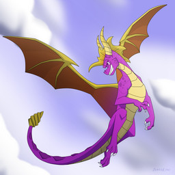 claws cloud feral flying grin male purple_body purple_eyes sky smile solo tail wings zilonking activision mythology spyro_the_dragon spyro dragon mythological_creature mythological_scalie scalie 1:1 2026 absurd_res digital_drawing_(artwork) digital_media_(artwork) hi_res signature