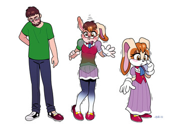 anthro basic_sequence beard bottomwear breast_growth breasts brown_hair clothing denim denim_bottomwear denim_clothing dress eyewear facial_hair female footwear gender_transformation glasses gloves green_clothing green_shirt green_topwear growth hair handwear human_to_anthro jeans linear_sequence male mid_transformation mtf_transformation open_mouth pants shirt shoes shrinking simple_background size_transformation solo species_transformation standing surprised tf_into_fictional_character three_frame_sequence topwear transformation transformation_sequence white_background white_clothing white_gloves white_handwear blackshirtboy sega sonic_the_hedgehog_(series) vanilla_the_rabbit human lagomorph leporid mammal rabbit 2022 absurd_res digital_media_(artwork) hi_res sequence