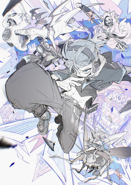 3_toes 4_fingers 5_fingers accessory action_pose ambiguous_gender antennae_(anatomy) anthro bear_costume belt_buckle black_clothing black_nose black_shirt black_topwear blue_clothing blue_eyes blue_footwear blue_hair blue_jacket blue_shoes blue_topwear bodily_fluids bone bottomwear bow_(decoration) bow_(feature) bow_ribbon buckle building city city_background claws clothed clothed_human clothed_male clothing compound_eyes costume electronics exposed_belly fake_horns fake_wings fangs feet feral finger_claws fingerpads fingers flying footwear front_view fully_clothed fully_clothed_human fully_clothed_male furrowed_eyebrows gesture grey_bottomwear grey_clothing grey_pants group gun hair hair_accessory hair_bow hair_ribbon hand_gesture headphones holding_gun holding_machete holding_melee_weapon holding_object holding_polearm holding_ranged_weapon holding_rifle holding_scythe holding_weapon human_focus insect_wings jacket long_hair looking_at_viewer machete male melee_weapon midair monotone_body monotone_scales motorcycle mouth_closed open_mouth outside overhang pants pawpads pink_clothing pink_eyes pink_robe polearm pony_costume ponytail pose print_clothing pupils ranged_weapon ribbons riding riding_on_back rifle robe rosy_cheeks scales scythe shirt shoes short_ponytail side_view sign skeleton spread_wings sweat sweatdrop tail teeth toes tongue_showing topwear v_sign vehicle weapon white_body white_scales white_sclera wings chiayeeee animated_skeleton arthropod bear blattodean cockroach dinosaur fairy human insect mammal prehistoric_species reptile scalie undead 2025 chromatic_aberration digital_drawing_(artwork) digital_media_(artwork) full-length_portrait hi_res portrait signature