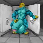 anthro balls bathroom big_balls big_penis blue_body blue_skin foreskin genitals glory_hole half-erect huge_balls huge_penis humanoid_genitalia humanoid_penis hyper hyper_balls hyper_genitalia hyper_penis looking_at_viewer male muscular muscular_anthro muscular_male nude nude_anthro nude_male partially_retracted_foreskin penis public_restroom restroom_stall smile smiling_at_viewer solo blakethebartist monroe_lehner lizard reptile scalie hi_res