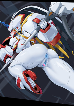 action_pose anus blush bodily_fluids breasts butt female genital_fluids genitals heart_censor heart_symbol looking_back machine melee_weapon not_furry polearm pose simple_background solo spear vaginal_fluids vulva weapon pochincoff darling_in_the_franxx studio_trigger strelizia humanoid robot robot_humanoid censored hi_res