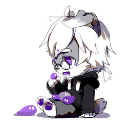 anthro barefoot black_clothing black_hoodie black_topwear bottomwear clothed clothing fangs feet fur grey_body grey_bottomwear grey_clothing grey_fur grey_pants hair hoodie male messy_hair open_mouth pants pawpads purple_eyes purple_pawpads purple_tongue short_hair side_view simple_background sitting solo teeth tongue topwear unsigned white_background white_body white_fur white_hair asnnonaka eeron_(asnnonaka) canid canine canis domestic_dog mammal 1:1 full-length_portrait portrait nonbinary_(lore)