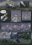 blonde_hair blue_eyes clothed clothing comic crawling dialogue fanimal_creations female forest grass hair hi_res hoodie human iris_(the_weight_of_scales) key mammal mud plant raining scales the_weight_of_scales topwear tree wet