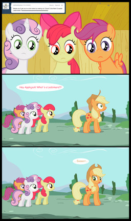 accessory apple_bloom_(mlp) applejack_(mlp) black_border border bow_(feature) bow_accessory bow_ribbon clothing comic computer cowboy_hat cutie_mark cutie_mark_crusaders_(mlp) earth_pony electronics equid equine feathered_wings feathers female feral friendship_is_magic group hair_accessory hair_bow hair_ribbon hasbro hat headgear headwear hi_res horn horse jananimations laptop mammal my_little_pony mythological_creature mythological_equine mythology orange_body orange_feathers pegasus pony ribbons scootaloo_(mlp) smile sweetie_belle_(mlp) tumblr unicorn wings young