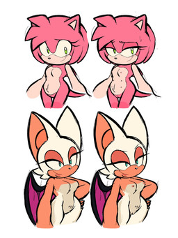 anthro belly_nipples black_nose bodily_fluids breasts duo female fur genitals green_eyes hand_on_hip looking_at_viewer medium_breasts multi_nipple nipples pink_body pink_fur small_breasts sweat tan_body tan_fur vulva white_body white_fur wings mercurio-shadowz sega sonic_the_hedgehog_(series) amy_rose rouge_the_bat bat mammal 2025 3:4 digital_drawing_(artwork) digital_media_(artwork) english_description hi_res