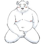 anthro belly big_belly blush bodily_fluids humanoid_hands kemono male moobs navel nipples overweight overweight_male simple_background solo sweat white_background white_body yaki_atsuage utau shirane_kan bear mammal polar_bear ursine 1:1 2024 hi_res