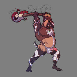 anthro armpit_hair balls barazoku bass_guitar body_hair brown_hair chest_tuft erection eyes_closed fur genitals guitar hair happy_trail humanoid_genitalia humanoid_penis jewelry male multicolored_body multicolored_fur muscular muscular_anthro muscular_male musical_instrument necklace nipple_piercing nipples open_mouth overweight overweight_anthro overweight_male penis piercing plucked_string_instrument rock_out_with_your_cock_out simple_background slightly_chubby slightly_chubby_male solo string_instrument tuft terencewerebull darius_davis african_wild_dog canid canine canis mammal 1:1 absurd_res digital_media_(artwork) hi_res