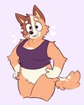 anthro bottomless bottomless_anthro bottomless_female clothed clothing featureless_crotch female hands_on_hips heart_symbol pink_background simple_background solo mochiskii bluey_(series) chilli_heeler australian_cattle_dog canid canine canis cattledog domestic_dog herding_dog mammal pastoral_dog 2024 hi_res