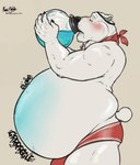 anthro belly big_belly blue_belly blue_liquid chug_jug chug_jug_expansion chugging claws clothing drinking eye_patch eyewear fur gulp_(sound_effect) gurgle_(sound_effect) holding_jug holding_object jug male narrowed_eyes obese obese_anthro obese_male overweight overweight_anthro overweight_male puffed_cheeks rumbling_stomach scarf side_view solo sound_effects standing swallowing tail text underwear white_body white_fur husky2paws epic_games fortnite polar_patroller bear mammal polar_bear ursine 2024 hi_res signature