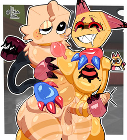 balls big_breasts big_butt big_penis black_eyes blue_claws blush bodily_fluids breasts brown_body brown_fur butt claws duo female freckles fur genitals hair half-closed_eyes hand_on_penis handjob heart_eyes heart_symbol ink looking_pleasured male male/female multicolored_body multicolored_fur narrowed_eyes one_eye_half-closed penile penis red_claws red_ears red_eyes red_sclera red_tail sex sharp_teeth smile standing sweat tail tail_around_penis tail_fetish tail_play tail_sex tailjob tan_body tan_fur tan_hair teeth text thick_thighs tongue tongue_out two_tone_body two_tone_fur two_tone_tail yellow_body yellow_fur yellow_tail karikhuri blushcrunch_studio dandy's_world roblox goob_(dandy's_world) scraps_(dandy's_world) t.scraps_(dandy's_world) animate_inanimate domestic_cat felid feline felis mammal paper_creature toon_(dandy's_world) twisted_(dandy's_world) 2025 artist_name digital_media_(artwork) brother_(lore) brother_and_sister_(lore) incest_(lore) sibling_(lore) sister_(lore)