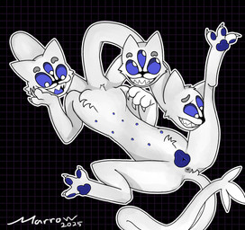 3_heads animal_genitalia animal_vulva anus belly_nipples blue_pawpads blue_vulva butt canine_genitalia canine_vulva claws female female_feral feral fur genitals happy long_neck lying multi_head multi_nipple nervous nipples on_back open_mouth pawpads presenting presenting_hindquarters quadruped solo teats teeth toe_claws vulva white_body white_fur marrowkopticon deltarune undertale_(series) clover_(deltarune) darkner felid feline mammal hi_res