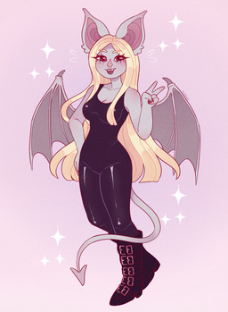 5_fingers anthro arms_bent belted_boots biped black_bodysuit black_boots black_clothing black_footwear black_skinsuit blonde_eyebrows blonde_hair blush blush_lines bodysuit boots breasts claws cleavage clothed clothed_anthro clothed_female clothing collarbone colored_nails ear_tuft eyebrow_through_hair eyebrows eyelashes eyelashes_through_hair fangs female fingernails fingers footwear fully_clothed fully_clothed_anthro fully_clothed_female fur gesture green_eyes grey_body grey_claws grey_fur grey_lips grey_membrane grey_tail grey_wings hair hand_gesture hand_on_hip hand_on_own_hip heart_symbol light lips long_hair long_tail medium_breasts membrane_(anatomy) membranous_wings nails open_mouth open_smile outline pink_nose pink_outline pose purple_background red_fingernails red_inner_ear red_nails red_outline red_tongue shoes simple_background skinsuit smile smiling_at_viewer solo spade_tail sparkles standing tail teeth text tight_clothing tongue translucent translucent_hair tuft v_sign wing_claws wings suzeart quinn_savior bat gargoyle hybrid leaf-nosed_bat mammal microbat vampire_bat yangochiropteran 2025 artist_name colored digital_drawing_(artwork) digital_media_(artwork) english_description full-length_portrait hi_res lighting portrait shaded