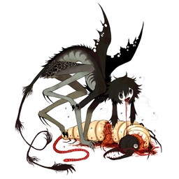 ambiguous_feral ambiguous_gender arthropod_limbs black_claws black_ears black_eyes black_hair black_tail black_wings blood blood_from_mouth blood_in_mouth bodily_fluids body_fur claws dead_animal duo eating feral flesh fur gore green_body green_fur grey_body grey_fur hair hard_vore male male_feral male_focus markings monster_girl_(genre) open_mouth raised_leg ribs simple_background skinny solo spots spotted_body spotted_fur tail torn_wing vore white_background wings jejejunum european_mythology greek_mythology mythology wither_(jejejunum) arthropod avian beetle fly_(animal) harpy insect mythological_avian mythological_creature nethermare unknown_species 1:1 absurd_res full-length_portrait hi_res portrait