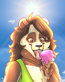 anthro bodily_fluids dessert female food ice_cream light male male/female sky solo summer sun sunlight sweat naoto blizzard_entertainment warcraft bear mammal pandaren 4:5 hi_res