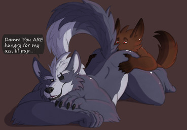 anal anthro butt butt_grab dialogue dominant dominant_male duo eye_patch eyewear fur hand_on_butt larger_dom looking_back looking_pleasured male male/male multicolored_body multicolored_fur nude oral raised_tail rimming sex size_difference speech_bubble tail teasing text two_tone_body two_tone_fur sillywerwolf nintendo star_fox wolf_o'donnell canid canine canis mammal wolf digital_media_(artwork) english_text hi_res