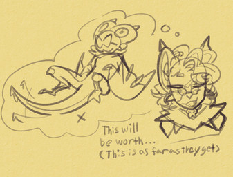 ambiguous_gender choker curly_hair dialogue eye_bags eyes_closed eyewear feral glasses hair happy jewelry lying mid_transformation necklace on_back open_mouth permanent_transformation skull_accessory tail tail_motion tailwag text thought_bubble mutedeclipse nintendo pokemon pokemon_trainer generation_6_pokemon humanoid hybrid noivern pokemon_(species) pokemon_humanoid english_text