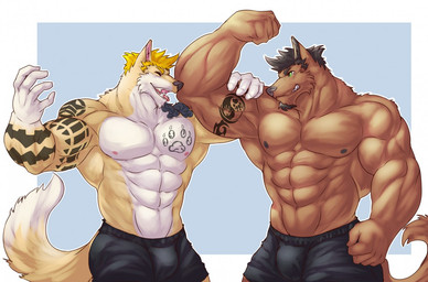 abs anthro beard biceps big_muscles black_hair black_nipples black_nose blonde_hair brown_fur bulge canine clothed clothing duo eyes_closed facial_hair fangs flexing fur green_eyes grin hair half-dressed istani male mammal masculine muscles nipples open_mouth pecs pink_nipples pose ripped shorts smile standing tan_fur tattoo teeth toned tongue topless white_fur wolf
Rating: Safe
Score: 5
User: Vallizo
Date: January 08, 2015 abs anthro beard biceps big_muscles black_hair black_nipples black_nose blonde_hair brown_fur bulge canine clothed clothing duo eyes_closed facial_hair fangs flexing fur green_eyes grin hair half-dressed istani male mammal masculine muscles nipples open_mouth pecs pink_nipples pose ripped shorts smile standing tan_fur tattoo teeth toned tongue topless white_fur wolf
Rating: Safe
Score: 5
User: Vallizo
Date: January 08, 2015