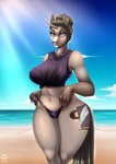 4_fingers anthro beach big_breasts black_clothing black_eyeshadow black_hair black_panties black_shirt black_tail black_topwear black_underwear book breasts brown_body brown_ears brown_fingernails brown_horn brown_inner_ear_fluff brown_nails camel_toe chest_markings clothing cloud colored_nails cutie_mark eyelashes eyeshadow facial_markings female fingernails fingers grey_eyes hair hair_bun head_markings holding_clothing holding_object holding_panties holding_underwear horn inner_ear_fluff lips logo long_fingernails long_horn loose_feather makeup markings nails navel outside panties pink_lips quill sand shirt sleeveless_shirt smile smiling_at_viewer solo tail tied_shirt topwear tuft underwear water white_markings okidouchie hasbro my_little_pony mythology fan_character written_word_(ballad) equid equine mammal mythological_creature mythological_equine unicorn 2024 absurd_res artist_logo hi_res shaded