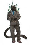 anthro clothing fumes gold_(metal) gold_jewelry jewelry looking_at_viewer male necktie side_view solo suit suit_jacket tail yellow_eyes ashpond mitch_(mitchbade) felid feline mammal pantherine hi_res