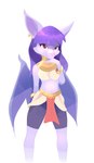 anthro bottomwear bracelet clothed clothing ear_piercing ear_ring female fully_clothed fur hair jewelry membrane_(anatomy) membranous_wings midriff navel piercing purple_body purple_fur purple_hair red_eyes ring_piercing shorts simple_background smile solo standing white_background wings b-epon acrystra bat mammal 2021 digital_media_(artwork) hi_res portrait shaded three-quarter_portrait