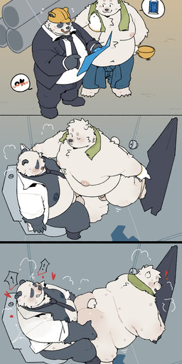 4_fingers 4_toes anal anal_penetration anthro anthro_on_anthro anthro_penetrated anthro_penetrating anthro_penetrating_anthro armor aroused balls balls_deep barefoot belly big_belly big_butt big_moobs black_eyes black_necktie black_nose blush bodily_fluids bottomwear brown_nose bulge butt chair_position cheek_tuft chest_tuft closed_smile clothed clothing construction_site darkened_balls darkened_genitalia darkened_nipples darkened_penis dialogue dot_eyes duo emanata erection erection_under_clothing facial_tuft feet fingers flaccid fluffy footwear foreskin from_behind_position fully_clothed fur genitals gloves grey_body grey_fur grey_nose hand_on_butt handwear hard_hat head_tuft headgear heart_symbol helmet iconography intraspecies inviting kemono leaning leaning_forward linear_sequence looking_at_another male male/male male_penetrated male_penetrating male_penetrating_male moobs mouth_closed multicolored_body multicolored_fur necktie nervous nervous_sweat nipples nude obese obese_anthro obese_male on_toilet one_eye_closed open_clothing open_mouth open_shirt open_smile open_topwear outhouse overweight overweight_anthro overweight_bottom overweight_dom overweight_male overweight_sex overweight_sub overweight_top pants penetration penile penile_penetration penis penis_in_ass requesting sex sex_request shirt shirt_collar shoes short_tail simple_eyes sitting sitting_on_toilet small_penis smile snout speech_bubble standing steam sweat sweatdrop sweaty_back sweaty_belly sweaty_body sweaty_butt sweaty_face sweaty_legs sweaty_moobs sweaty_thighs tail talking_to_another tan_nipples tenting text thick_thighs three_frame_image toes toilet topless topless_anthro topless_male topwear towel towel_around_neck towel_only tuft two_tone_body two_tone_fur undressing white_body white_clothing white_eyes white_fur white_shirt white_tail white_topwear wide_hips quanjiang bear giant_panda mammal polar_bear ursine 2025 absurd_res colored comic english_text flat_colors hi_res sequence shaded simple_shading