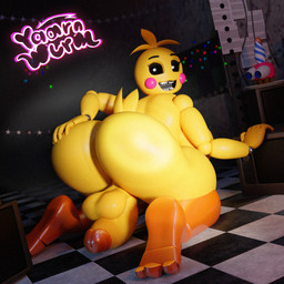 anthro backsack balls big_balls big_butt big_penis black_sclera butt crossgender feet genitals glans glistening glistening_butt glistening_feet glistening_genitalia glistening_glans glistening_legs glistening_penis gynomorph gynomorph_anthro hand_on_butt hand_on_own_butt humor intersex intersex_anthro kneeling looking_at_viewer looking_back looking_back_at_viewer machine orange_glans penis penis_backwards presenting presenting_hindquarters presenting_to_viewer pupils solo tail teeth teeth_showing text white_eyes white_pupils yellow_body yellow_glans yellow_penis yaarnwurm mipsmiyu_(modeler) five_nights_at_freddy's five_nights_at_freddy's_2 scottgames cupcake_(fnaf) mr._cupcake runaboo_chica toy_chica_(fnaf) animatronic avian bird chicken galliform phasianid robot 1:1 2026 3d_(artwork) alternate_version_at_source artist_name digital_media_(artwork) hi_res watermark