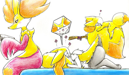 3_fingers ambiguous_anthro ambiguous_feral ambiguous_gender anthro arm_tuft big_tail biped blush blush_lines cheek_tuft chest_tuft closed_smile digitigrade dipstick_tail evolutionary_family eyes_closed facial_tuft feet feral fingers flower_symbol fluffy fluffy_tail fur grey_body grey_fur group happy heart_symbol hindpaw hip_tuft inner_ear_fluff lying lying_on_another markings monotone_tail mouth_closed multicolored_body multicolored_fur nude_ambiguous nude_anthro object_in_tail on_front open_:3 open_mouth open_smile orange_body orange_eyes orange_fur orange_inner_ear_fluff orange_tail_tip pawpads paws pink_pawpads pointy_ears prick_ears quadruped reading red_body red_fur shoulder_tuft side_view simple_background sitting smile stick stick_in_tail tail tail_markings tongue trio tuft two_tone_tail white_background white_body white_fur yellow_body yellow_fur yellow_tail eiroru nintendo pokemon braixen canid delphox fennekin generation_6_pokemon mammal pokemon_(species) 2025 colored colored_pencil_(artwork) graphite_(artwork) hi_res shaded traditional_media_(artwork)
