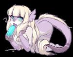 all_fours anthro bangs bent_over blue_eyes blunt_bangs breasts dessert female food gloves_(marking) hair ice_cream licking long_hair looking_at_viewer markings multicolored_body non-mammal_breasts nude pale popsicle purple_body simple_background solo tail tail_tuft thick_tail tongue tongue_out transparent_background tuft two_tone_body white_hair zyira mythology dragon mythological_creature mythological_scalie scalie alpha_channel digital_media_(artwork)