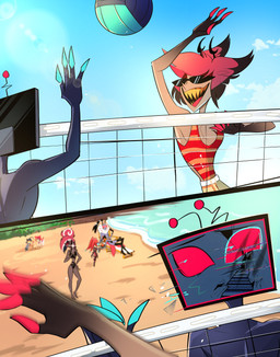 4_fingers animal_ears antennae_(anatomy) antlers ball beach bikini black_bikini black_clothing black_hair black_speedo black_swimwear blue_body blue_eyes blue_skin blue_sky boots broken_screen brown_body brown_skin cellphone chair clothing day detailed_background electronics eyewear female fingers fool's_hat footwear for_a_head fur furniture grey_body grey_skin group hair hat headgear headwear heart_sunglasses high_heeled_boots high_heels horn lounge_chair machine male multicolored_hair net open_mouth open_smile outside phone purple_body purple_fur red_bikini red_clothing red_hair red_sclera red_swimwear sand_castle screen screen_face sculpture sea seaside sharp_teeth shoes sky smartphone smile speedo sport sunglasses swimwear taking_picture tan_body tan_skin teeth television two-piece_swimsuit two_tone_hair volleyball volleyball_(ball) volleyball_net water white_body white_hair white_skin pinksartdump hazbin_hotel hellaverse alastor_(hazbin_hotel) baxter_(hazbin_hotel) kitty_(hazbin_hotel) niffty_(hazbin_hotel) valentino_(hazbin_hotel) velvette_(hazbin_hotel) vox_(hazbin_hotel) anglerfish animal_humanoid arthropod cyclops deer deer_humanoid demon demon_humanoid fish humanoid insect lepidopteran mammal mammal_humanoid marine moth object_head robot robot_humanoid screen_head tv_head 2025 absurd_res digital_drawing_(artwork) digital_media_(artwork) hi_res