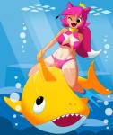 bikini breasts bubble clothed clothing crossgender duo female hair looking_down looking_up one_eye_closed open_mouth open_smile pink_hair scales sharp_teeth smile swimming swimwear teeth two-piece_swimsuit underwater water white_body white_scales wink yellow_body yellow_scales minus8 baby_shark baby_shark_(character) pinkfong_(character) animal_humanoid canid canid_humanoid canine canine_humanoid fish fox_humanoid humanoid mammal mammal_humanoid marine shark 2019 absurd_res digital_media_(artwork) hi_res