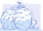 2019 ambiguous_gender anthro big_butt biped bottomwear butt clothed clothing digital_media_(artwork) fishnet fishnet_clothing fishnet_legwear generation_6_pokemon greninja hi_res huge_butt huge_thighs hyper hyper_butt hyper_hips hyper_thighs legwear melee_weapon nintendo pokemon pokemon_(species) simple_background solo sword thick_thighs topwear trinity-fate62 weapon wide_hips