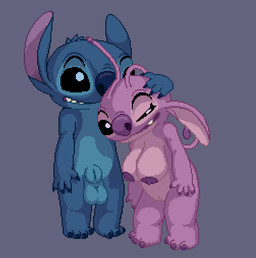 3_toes 4_fingers 4_toes animal_genitalia antennae_(anatomy) anthro arm_around_head balls black_eyes blue_balls blue_body blue_claws blue_fur blue_nose breasts claws duo feet female fingers fur genitals grey_background hair hand_on_another's_head head_tuft leaning leaning_on_another long_antennae male male/female narrowed_eyes nude nude_anthro nude_female nude_male pink_body purple_claws purple_nose raised_arm romantic romantic_couple sheath simple_background smile standing teeth teeth_showing toes tuft vulva mynamestitch disney lilo_and_stitch angel_(lilo_and_stitch) stitch_(lilo_and_stitch) alien experiment_(lilo_and_stitch) 2025 digital_media_(artwork) pixel_(artwork)