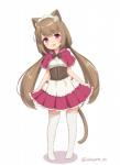 alternative_fashion brown_hair clothed clothing corset country_lolita dress female hair j-fashion legwear lingerie lolita_(fashion) maid_headdress pigtails pink_eyes simple_background solo thigh_highs topwear white_background young sand-rain animal_humanoid cat_humanoid felid felid_humanoid feline feline_humanoid humanoid mammal mammal_humanoid 2019