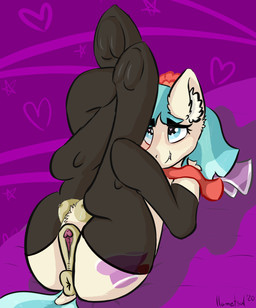 accessory anatomically_correct anatomically_correct_anus anatomically_correct_genitalia anatomically_correct_vulva animal_genitalia animal_vulva anus bedroom_eyes bite biting_lip biting_own_lip blue_eyes breasts butt clitoral_winking clitoris clothed clothing crotch_tuft cutie_mark darkened_anus darkened_genitalia darkened_teats darkened_udders darkened_vulva equine_anus equine_genitalia equine_teats equine_udders equine_vulva feet feet_together female feral flower flower_in_hair fluffy foot_focus fur genitals hair hair_accessory hands_on_legs hands_on_own_legs heart_eyes heart_symbol holding_both_legs holding_legs_up hoof_focus hooves knock-kneed legs_together legs_up legwear mostly_nude multicolored_hair narrowed_eyes nipples plant presenting presenting_hindquarters puffy_anus seductive self_bite semi-anthro simple_background solo teats translucent translucent_clothing tuft two_tone_hair udders underhoof unguligrade vulva year llametsul friendship_is_magic hasbro my_little_pony coco_pommel_(mlp) earth_pony equid equine horse mammal pony 2020 dated digital_media_(artwork) hi_res signature