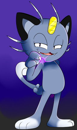 3_fingers 3_toes :3 ambiguous_gender anthro biped black_ears black_eyes claws coin cute_fangs dipstick_tail dipstick_whiskers fangs feet finger_claws fingers fur gradient_background hand_behind_back hindpaw koban_(coin) lidded_eyes markings naturally_censored noseless nude nude_ambiguous nude_anthro open_:3 paws pink_tongue pointy_ears prick_ears purple_background purple_body purple_fur purple_inner_ear purple_whiskers semi-anthro simple_background solo standing tail tail_markings teeth text toeless_(marking) toes tongue whiskers white_claws white_whiskers invdrscar nintendo pokemon alolan_form alolan_meowth generation_7_pokemon pokemon_(species) regional_form_(pokemon) 2016 absurd_res artist_name colored digital_drawing_(artwork) digital_media_(artwork) hi_res shaded signature