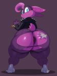 2019 absurd_res anthro anus anus_only bat big_anus big_butt blue_eyes blush bodily_fluids butt clothed clothing deep_skin disembodied_hand duo female fur hand_on_butt hi_res huge_butt looking_at_viewer mammal purple_body purple_fur simple_background sophie_slam sssonic2 standing sweat sweatdrop teapot_(body_type) thick_thighs torn_clothing wide_hips