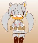 anthro blush breasts clothed clothing crossgender female flashing half-closed_eyes legwear looking_away narrowed_eyes open_clothing open_shirt open_topwear shirt solo stockings topwear popon13 tenshigarden third-party_edit sega sonic_the_hedgehog_(series) silver_the_hedgehog eulipotyphlan hedgehog mammal digital_media_(artwork) hi_res