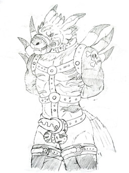 anthro balls bdsm biceps biped bondage bound chastity_cage chastity_device clothing collar eye_scar facial_scar genitals hands_behind_back harness legwear looking_at_viewer male muscular muscular_anthro muscular_male muscular_sub muzzle_(object) muzzled pecs scar sharp_teeth snarling solo standing submissive submissive_male teeth 8492nd bandai_namco digimon canid canine digimon_(species) mammal weregarurumon graphite_(artwork) greyscale hi_res monochrome traditional_media_(artwork)