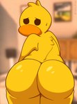 ambiguous_anthro ambiguous_gender anthro anthrofied beak black_eyes blurred_background bodily_fluids bubble_butt butt butt_focus dot_eyes feathers glistening glistening_butt head_tuft looking_at_viewer looking_back looking_back_at_viewer rear_view simple_eyes solo sweat sweatdrop thick_thighs tuft yellow_body yellow_feathers yuke_draw microsoft minecraft mojang qsmp xbox_game_studios el_pato anatid anseriform avian bird duck digital_drawing_(artwork) digital_media_(artwork) hi_res shaded