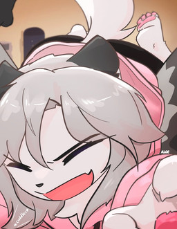 4_toes anthro anthro_focus barefoot cuddling duo eyes_closed feet female female_anthro female_focus first_person_view fur grey_hair hair kemono open_mouth pawpads plantigrade soles solo_focus tail toes tongue white_body white_fur kloe_mone kloe_(kloe_mone) mammal mustelid musteline stoat true_musteline weasel 2024 digital_media_(artwork)