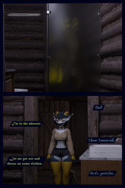 anthro arm_warmers armwear bathing blue_body blue_fur bottomwear clothing collar dialogue female fur green_body green_scales hoodie leg_warmers legwear male scales shorts shower showering text topwear white_body white_fur flauntingfornication european_mythology mythology dragon kobold mythological_creature mythological_scalie scalie western_dragon wyvern 2:3 3d_(artwork) absurd_res comic digital_media_(artwork) english_text hi_res daughter_(lore) father_(lore) parent_(lore)