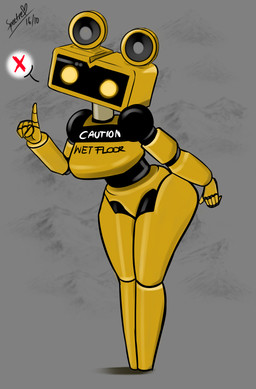 5_fingers breasts female fingers grey_background legs_together machine mountain mountain_background round_ears simple_background small_waist solo text thick_thighs wet_floor_sign wide_hips yellow_body yellow_eyes ghostspectre42 five_nights_at_freddy's five_nights_at_freddy's:_security_breach scottgames steel_wool_studios wet_floor_bot_(fnaf) humanoid robot robot_humanoid 2023 absurd_res english_text hi_res