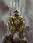 belly biceps big_muscles bottomwear clothed clothing frown hair loincloth loincloth_only male musclegut muscular muscular_humanoid muscular_male navel not_furry outside pecs red_bottomwear red_clothing red_loincloth rock solo standing tattoo topless topless_humanoid topless_male tusks water waterfall wet wet_body crona_(artist) humanoid mammal orc 2024 hi_res