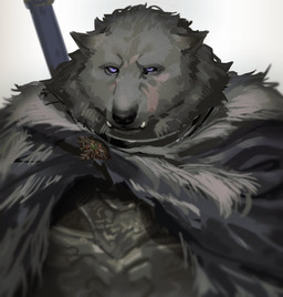 anthro armor black_body black_fur black_nose cape clothing facial_scar fur male melee_weapon purple_eyes scar simple_background solo sword weapon white_background fuguri elden_ring fromsoftware blaidd_(elden_ring) canid canine canis mammal wolf 2023 colored hi_res